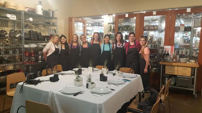 Team at a cooking class