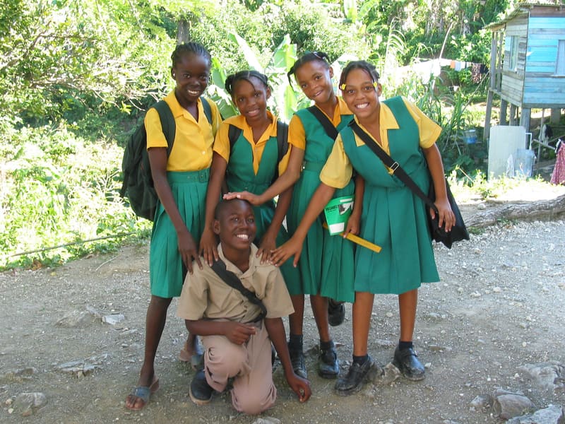 Group of schoolgirls in green uniforms